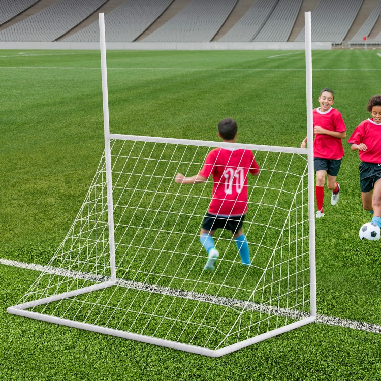 2 in 1 all-weather football training goal with sturdy UPVC pipes, set up for soccer practice in a park or school.