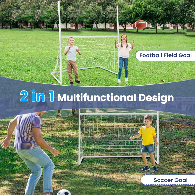 2 in 1 multifunctional football and soccer goal with sturdy UPVC pipes, ideal for backyard or school training.