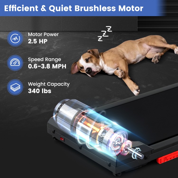 Close-up of the 2.5HP brushless motor of the under desk treadmill, showcasing its efficient design for quiet operation.