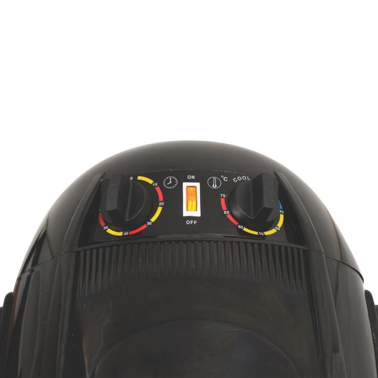 Top view of the Salon Standing Hair Dryer Bonnet with adjustable temperature controls and timer for easy hair treatment.