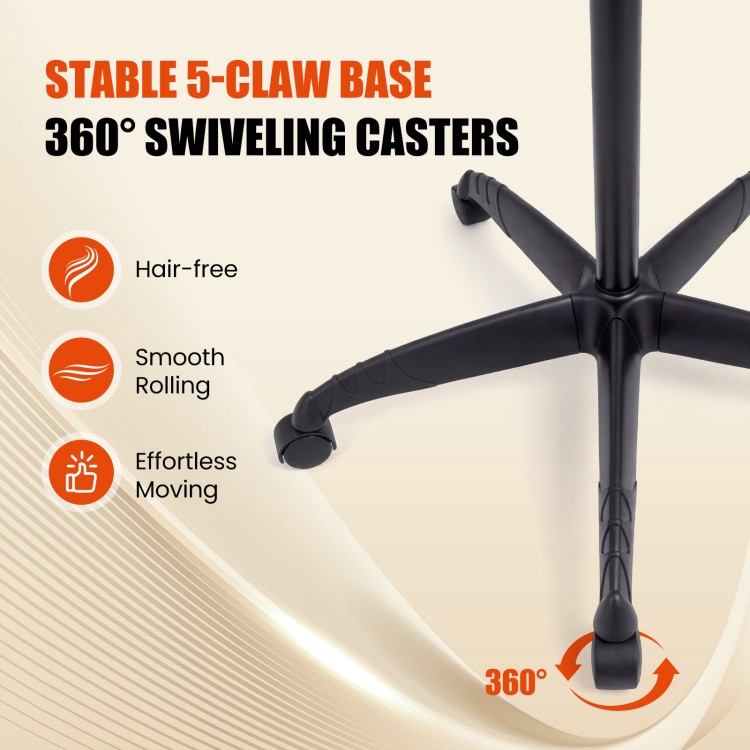 Stable 5-claw base with 360° swiveling casters for easy maneuverability of the Salon Standing Hair Dryer Bonnet Heater.