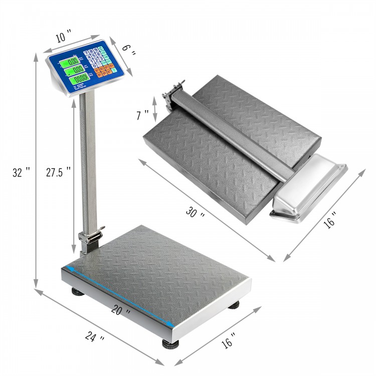 Digital floor folding scale with stainless iron top, 660 lbs capacity, ideal for warehouses and factories.