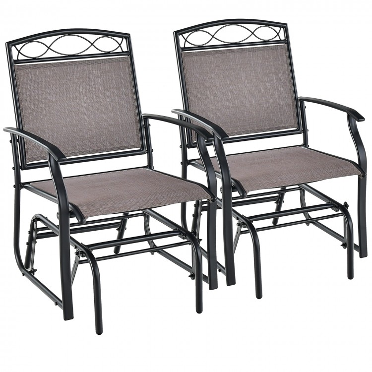 Set of 2 outdoor metal glider armchairs with weather-resistant fabric, featuring ergonomic design and smooth gliding.