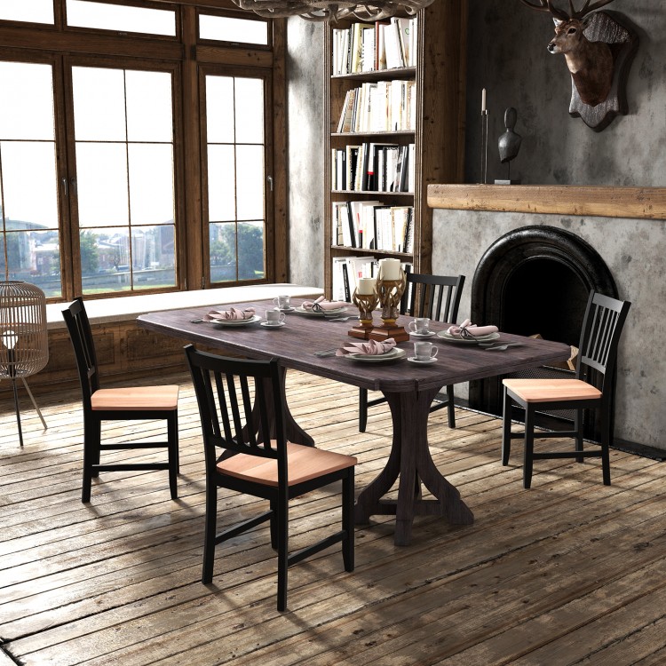 Set of 4 spindle back dining chairs with rubber wood legs and walnut finish, perfect for home or office dining.