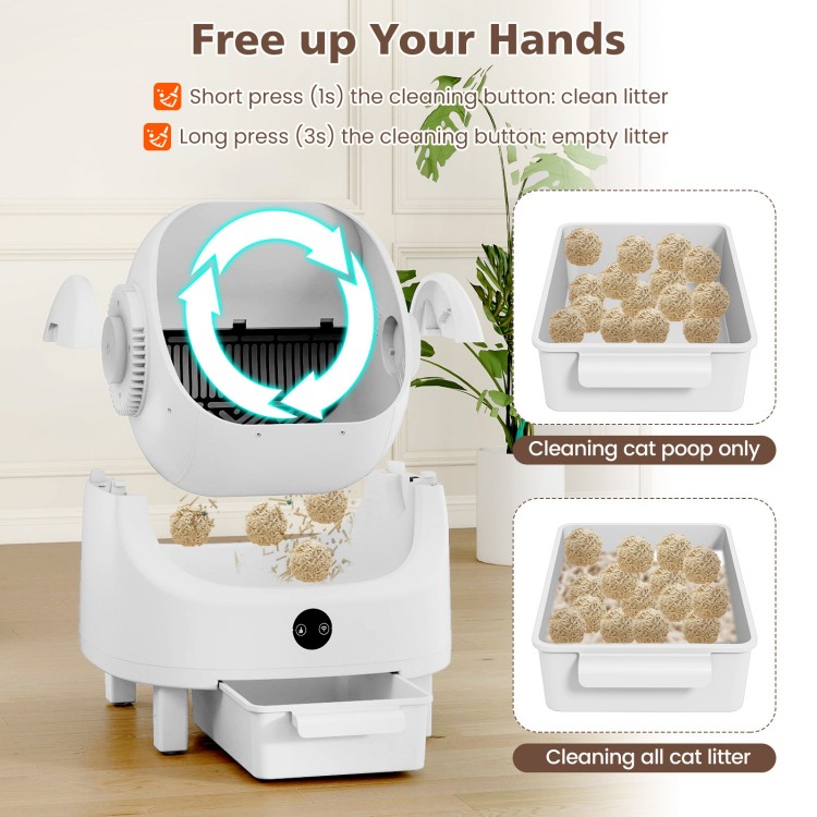 Self-cleaning open-top cat litter box with APP control, featuring an 8L waste bin and automatic cleaning for multi-cat.
