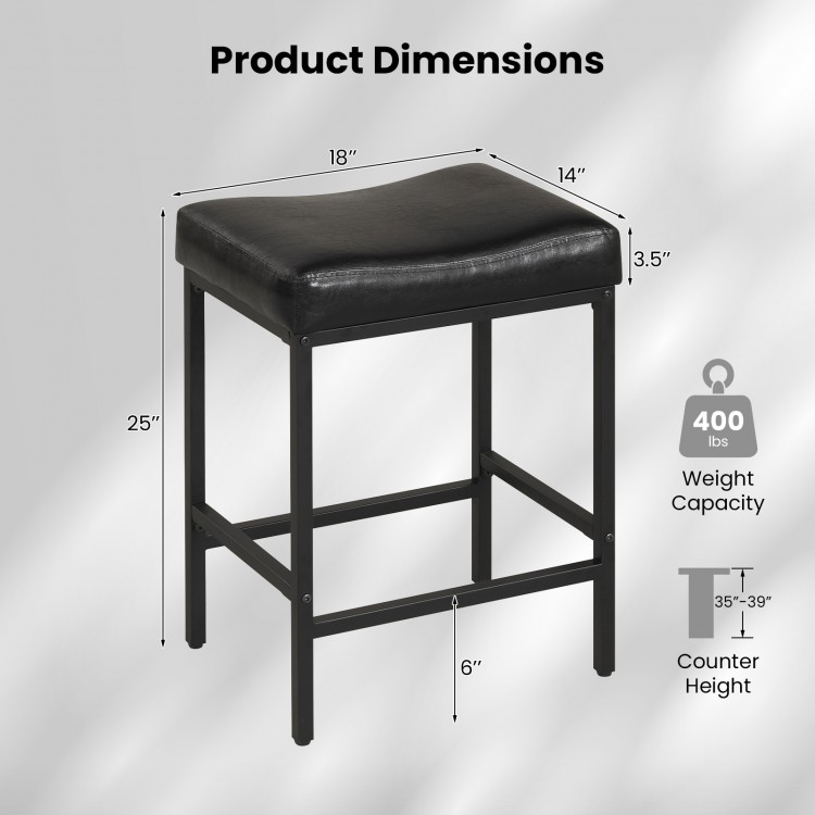 Black counter height bar chair with ergonomic saddle seat, 25-inch height, ideal for kitchen islands or dining rooms.