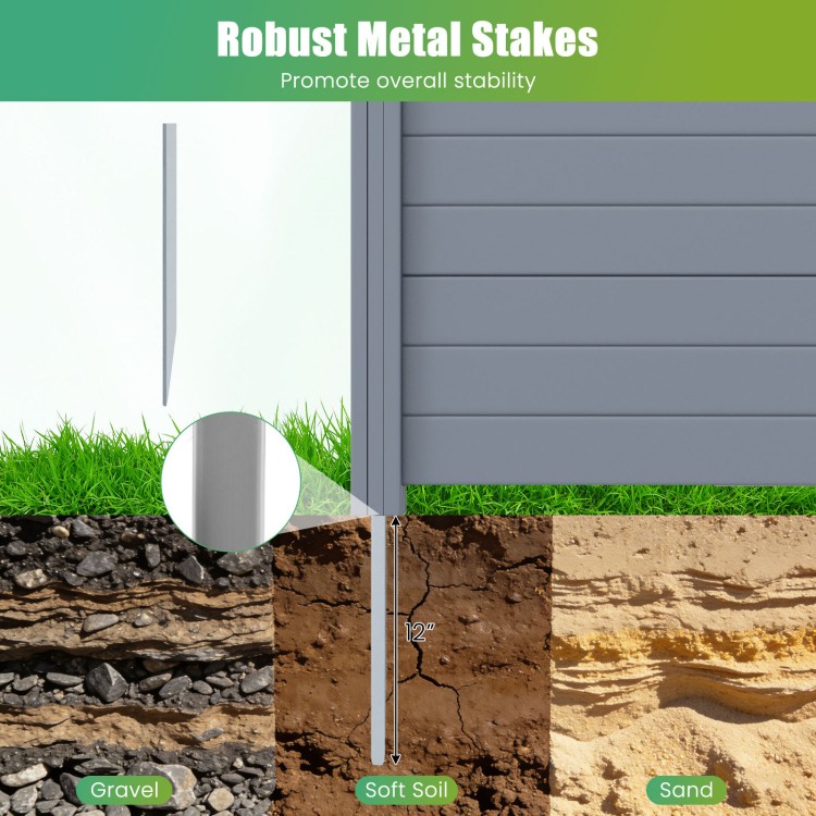 Robust galvanized metal stakes for 48 x 38 inch air conditioner fence, suitable for gravel, soft soil, or sand.