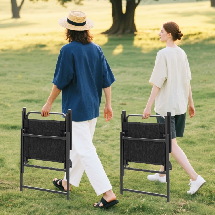 Set of 2 outdoor folding chairs with breathable seats, lightweight design for easy carrying and storage in outdoor.