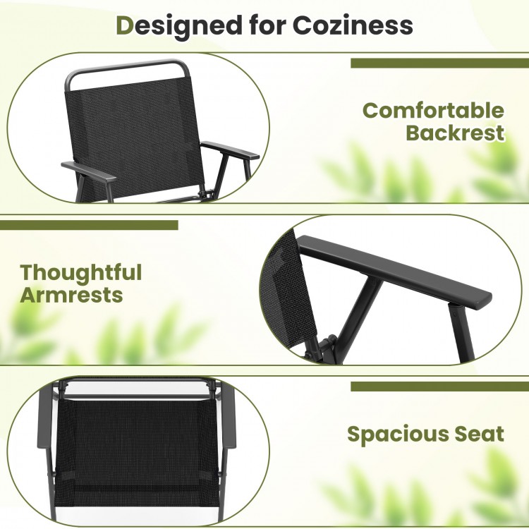 Outdoor folding chair with breathable seat, ergonomic backrest, and rustproof frame, perfect for backyard or camping.