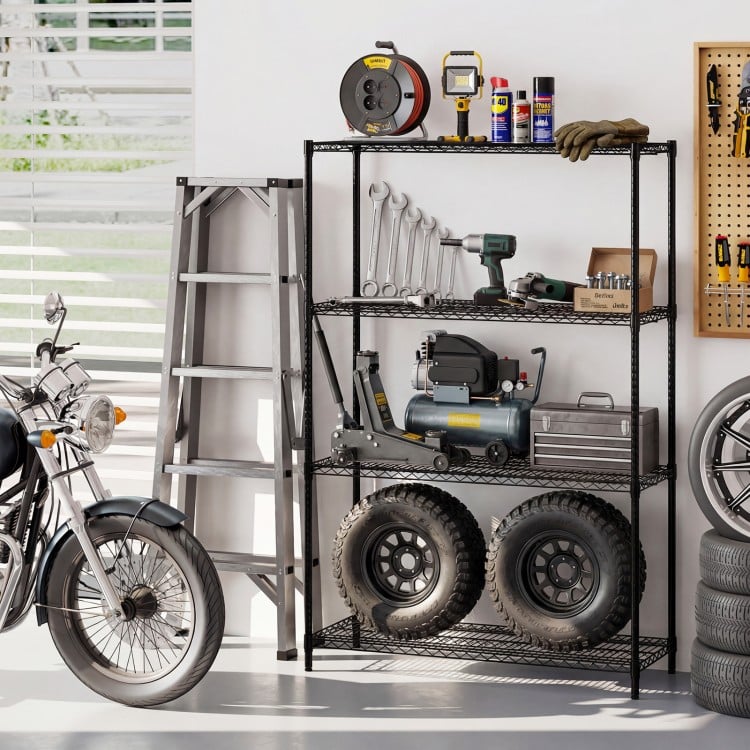 Set of 2 4-Tier Metal Storage Shelving Unit with V-Shaped Wire Rack - Gallery View 5 of 9