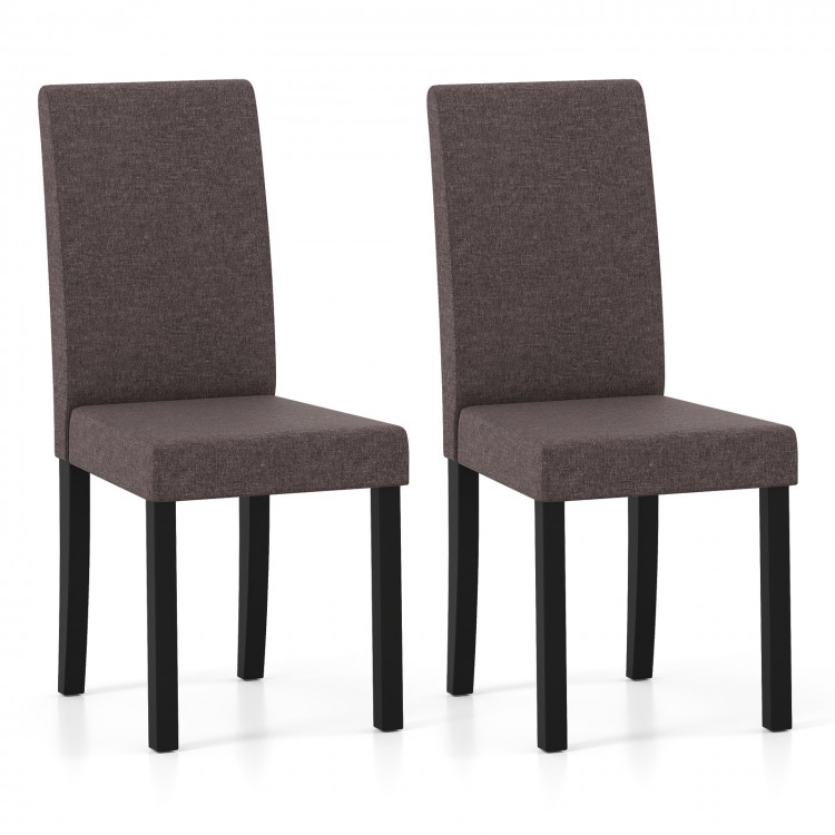 Set of 2 brown mid-century modern dining chairs with rubber wood frame and thick padded cushions for comfort.
