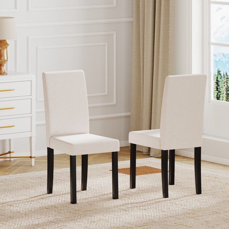 Mid-century modern beige dining chairs with rubber wood frame and thick cushions, perfect for elegant dining spaces.