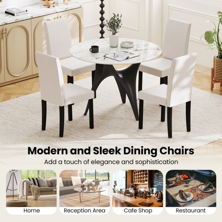 Mid-century modern dining chairs in beige with rubber wood frame and thick cushions, perfect for home or restaurant use.