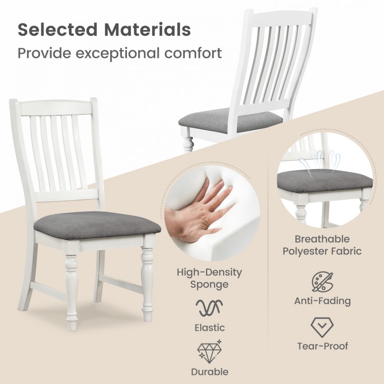 White dining chair with solid wood legs, breathable polyester fabric, and thick cushion for comfort in kitchen or.
