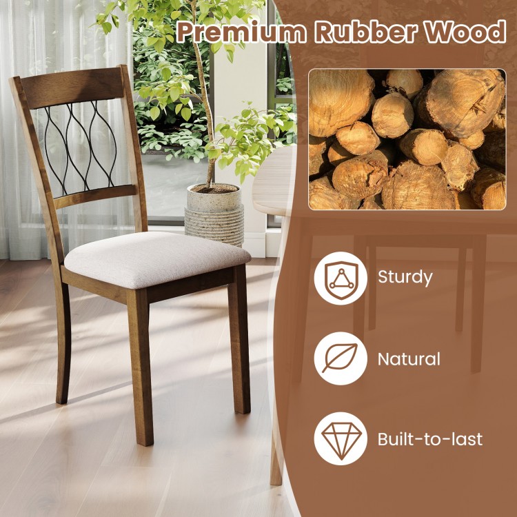 Rustic brown dining chair with padded seat, premium rubber wood frame, and elegant hallow back for stylish dining.