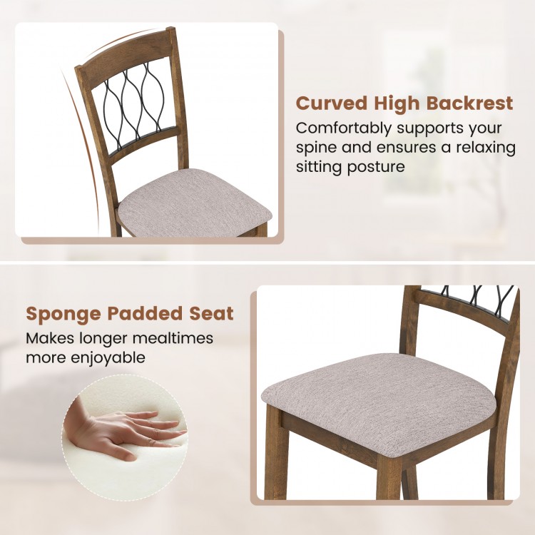 Curved high backrest dining chair with sponge padded seat in rustic brown, perfect for comfortable mealtimes.
