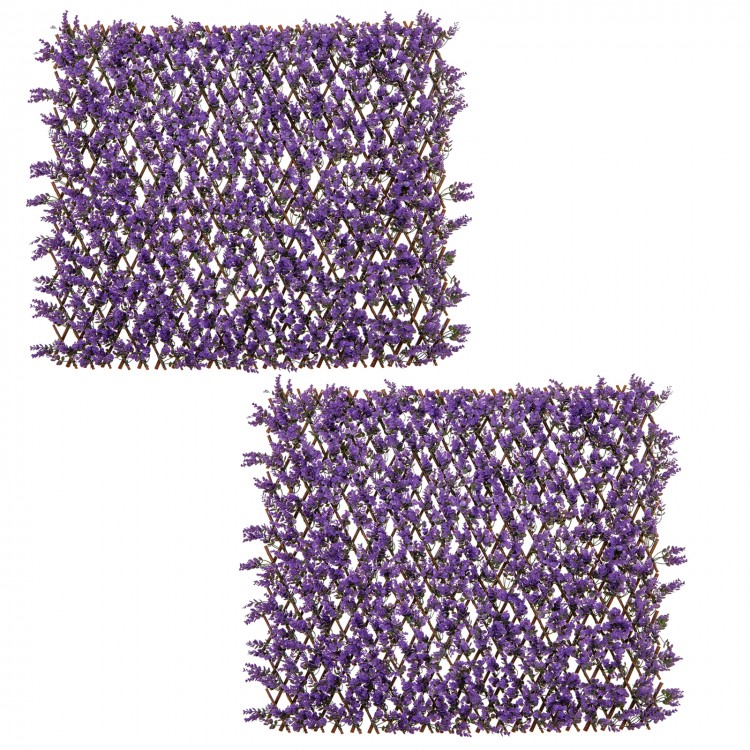 Set of 2 expandable faux eucalyptus fencing panels in purple, perfect for privacy screens and decorative green walls.