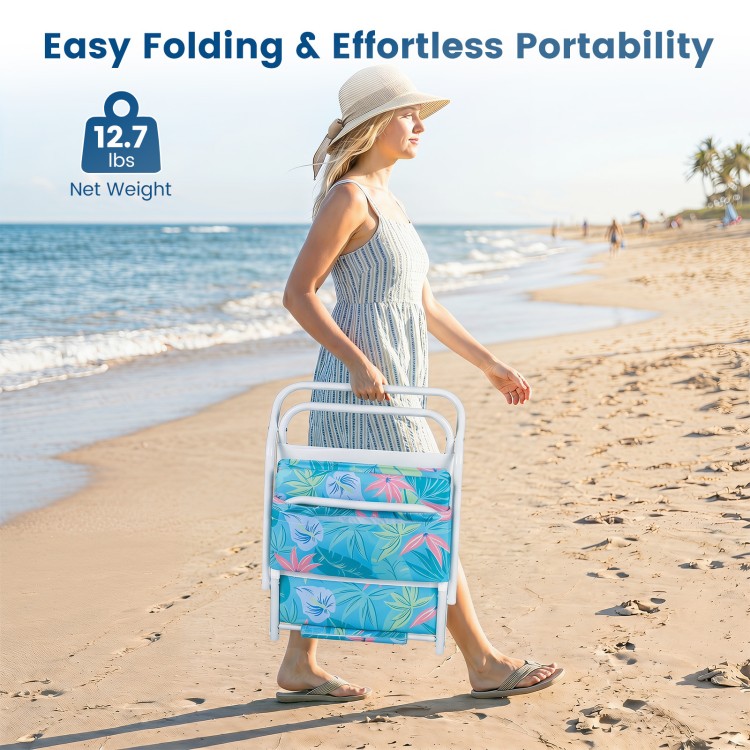Folding beach chair with sponge padded seat, lightweight design, and vibrant colors, perfect for camping and beach days.