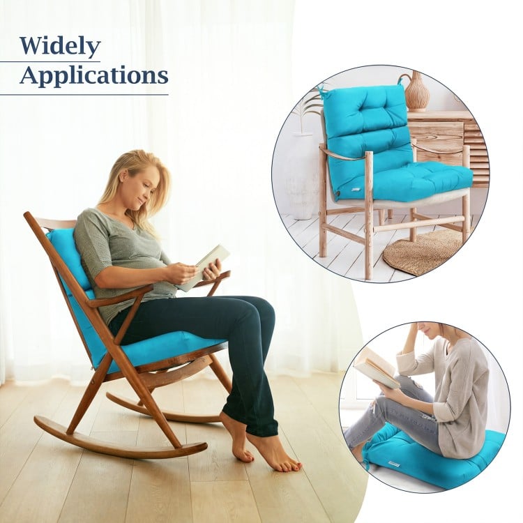 Turquoise high back chair cushion set with adjustable height, thick padding, and secure straps for comfort and.