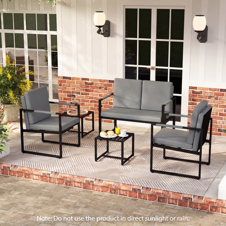 Set of 2 gray mid-century modern single sofa chairs with cushions, featuring sturdy metal frames for versatile seating.