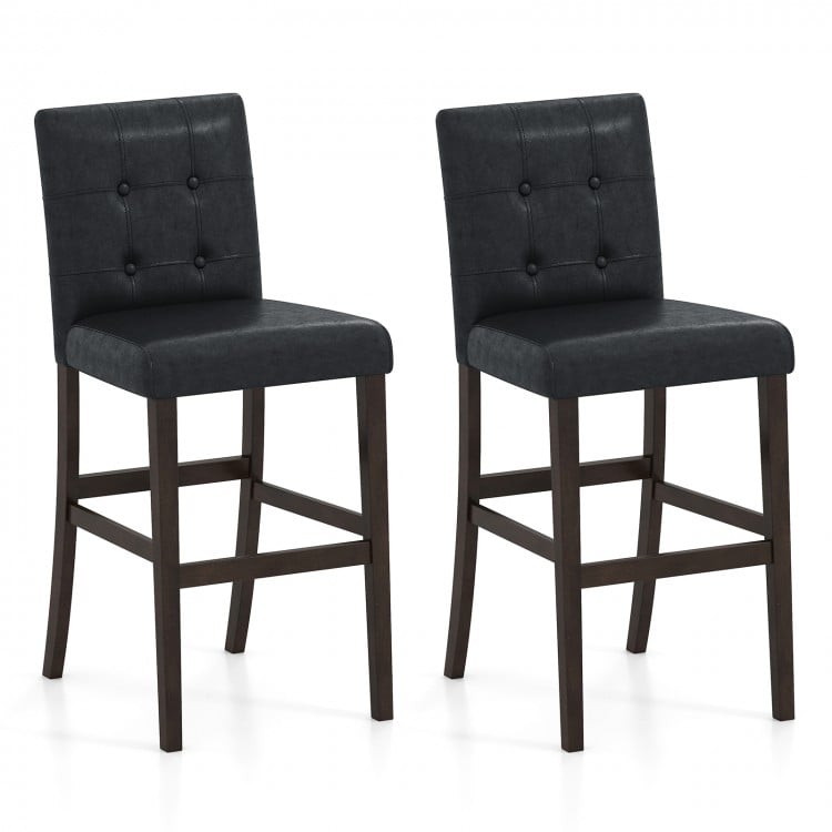 Set of 2 PVC leather bar stools with solid wood legs, featuring a comfortable upholstered seat and back for kitchen or.