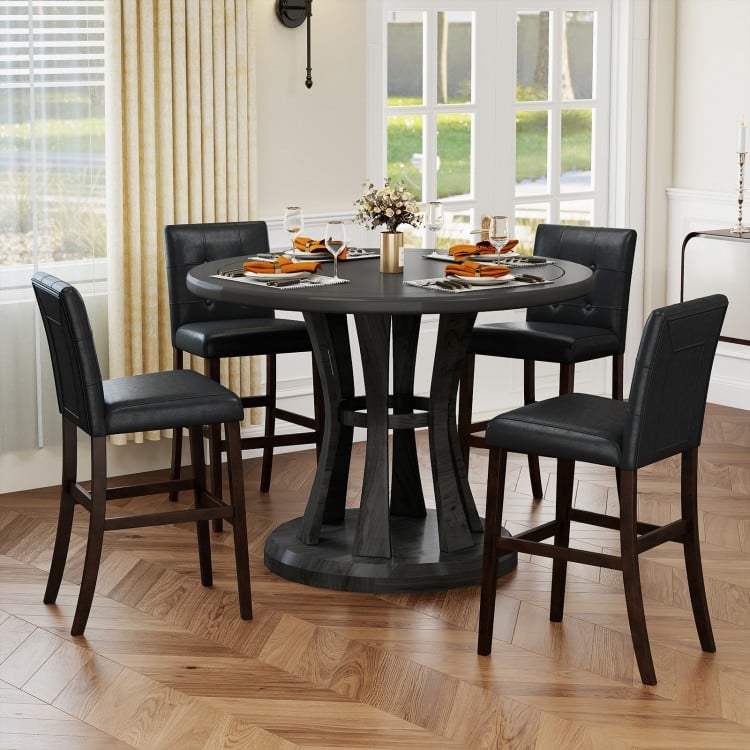 Set of 2 PVC leather bar stools with solid wood legs, featuring a comfortable seat and stable rubber wood frame for.