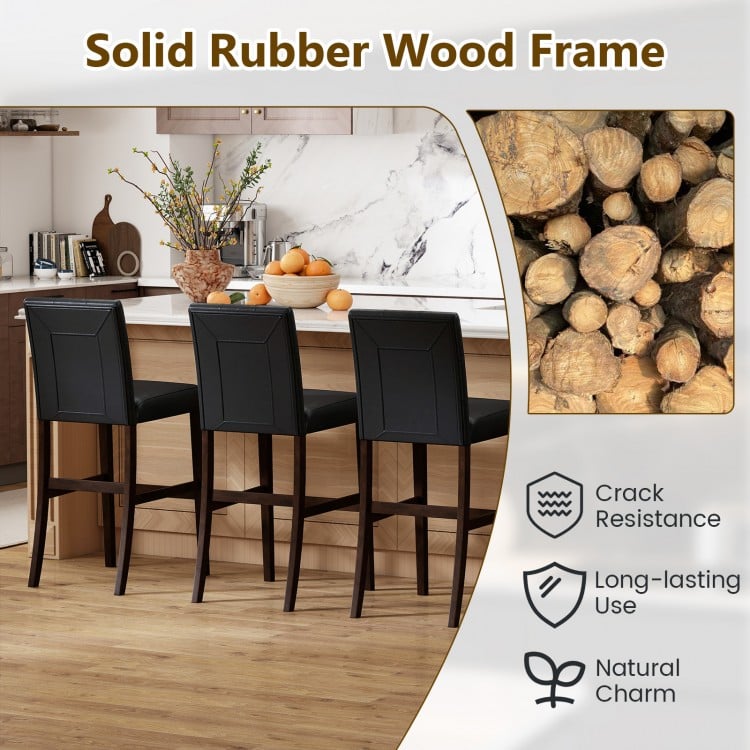 Set of 2 PVC leather bar stools with solid rubber wood legs, featuring a comfortable seat and durable construction for.