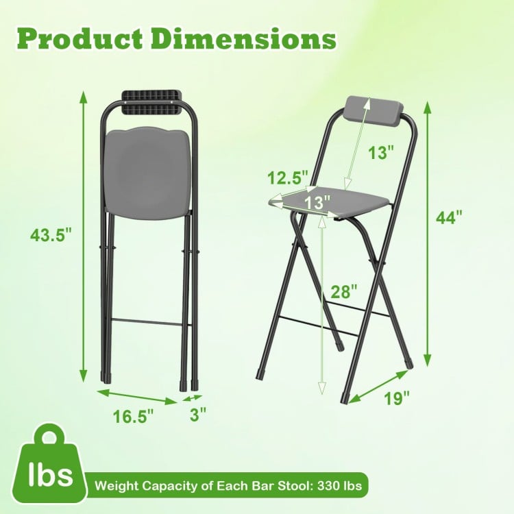 Portable bar height stool set featuring an ergonomic seat, sturdy metal frame, and compact folding design for easy transport.