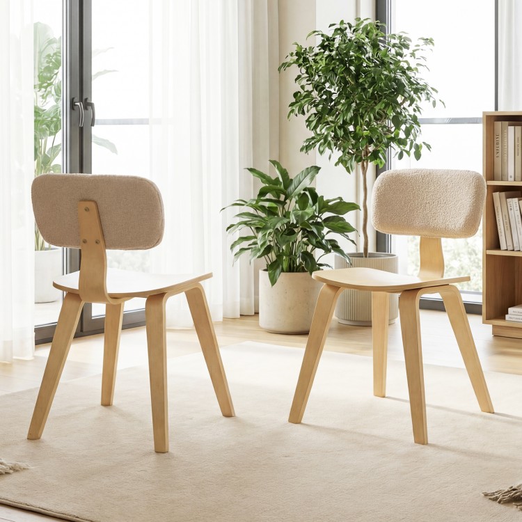 Set of 2 natural rubber wood dining chairs with teddy velvet padded backrests, designed for comfort and style in any.