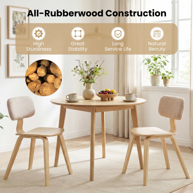 Set of 2 natural rubber wood dining chairs with teddy velvet padded backrest, designed for comfort and stability.