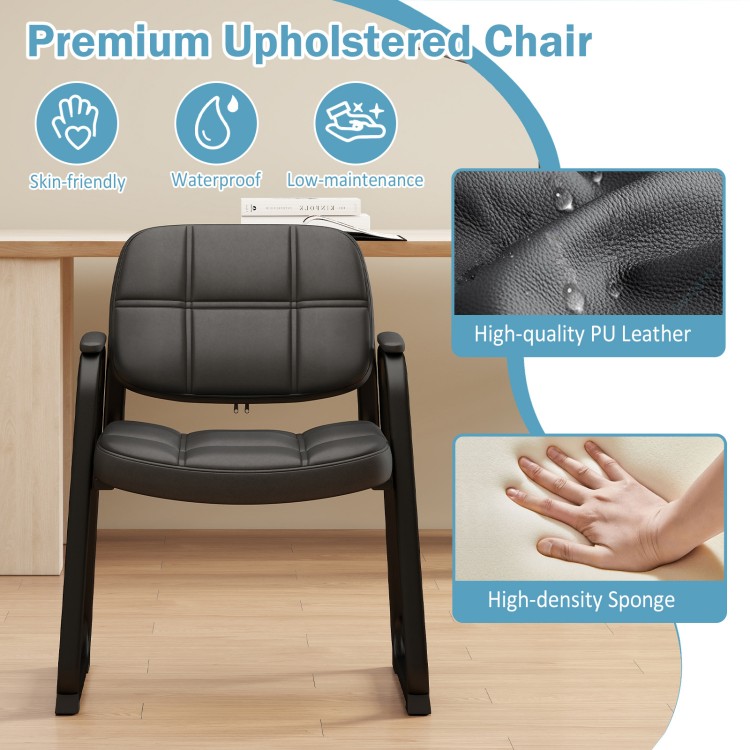 Black PU leather waiting room chair with ergonomic design, cushioned armrests, and high-density sponge for comfort.