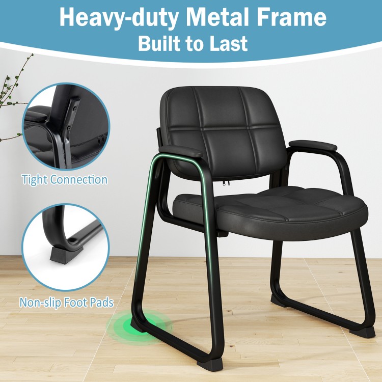 Black PU leather waiting room chair with ergonomic design, heavy-duty metal frame, and non-slip foot pads for stability.
