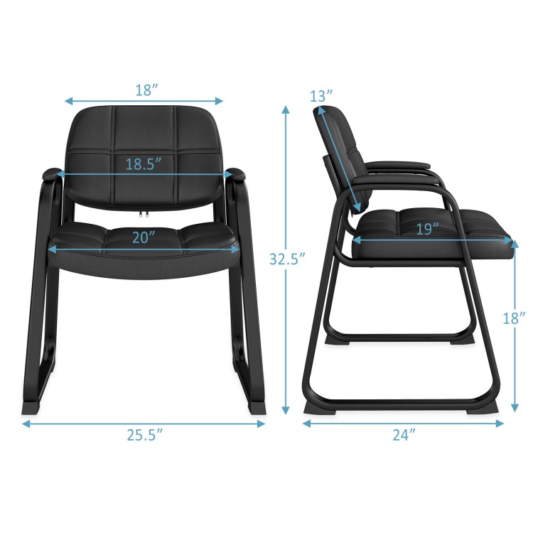Black PU leather waiting room chair set with ergonomic design, cushioned armrests, and heavy-duty metal frame.