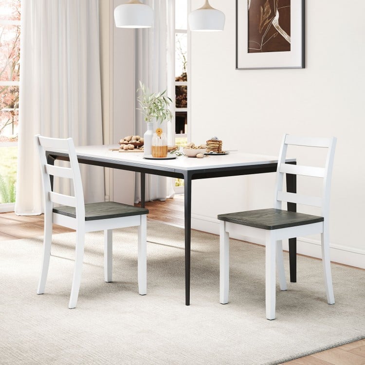 Set of 2 gray wood dining chairs with solid rubber wood legs, featuring a modern minimalist design for dining rooms.