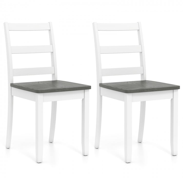 Set of 2 gray wood dining chairs with solid rubber wood legs, featuring a modern minimalist design for versatile use.