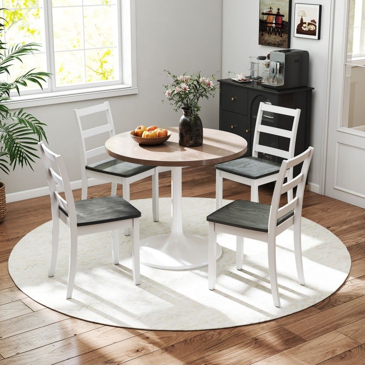 Set of 2 gray dining chairs with solid rubber wood legs, featuring a modern design for dining rooms or restaurants.