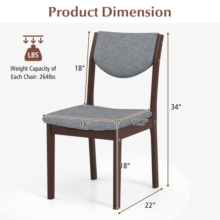 Wood kitchen chair dimensions with gray faux leather seat, sturdy rubber wood, ergonomic backrest, and 264lbs capacity.