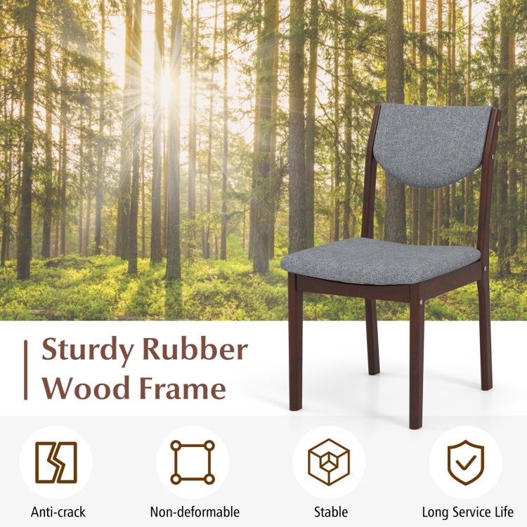 Gray wood kitchen chair with faux leather seat, sturdy rubber wood frame, ideal for dining and living room settings.