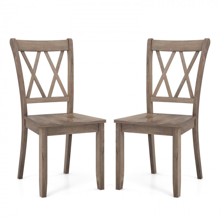 Set of 2 brown wooden dining chairs with high backrests and double X-shaped design, perfect for farmhouse-style.