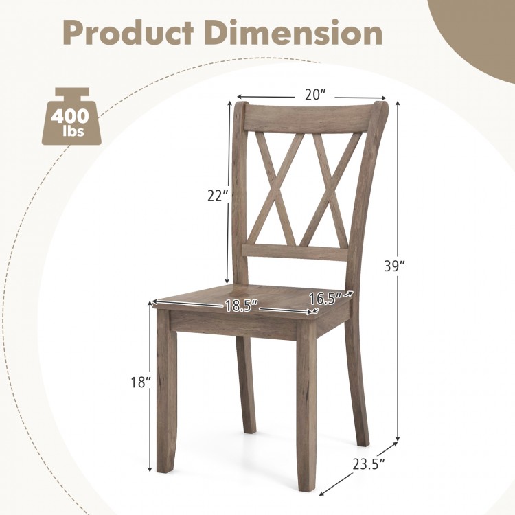 Mid-century farmhouse dining chair dimensions with a rubber wood frame, high backrest, and double X-shaped design.