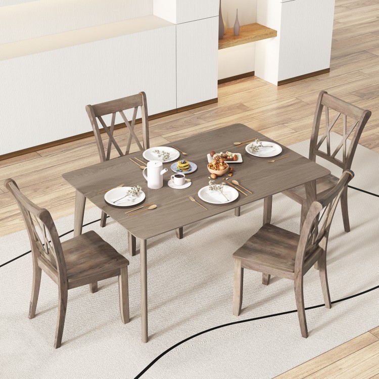 Set of 2 brown wooden dining chairs with high backrest and double X-shaped design, perfect for farmhouse-style kitchens.