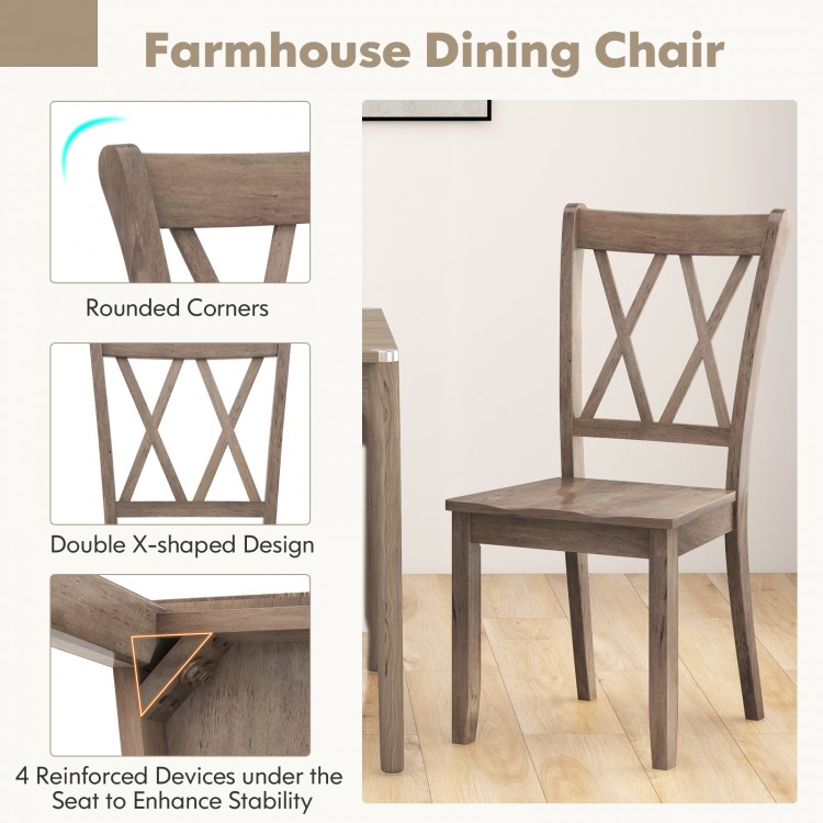 Mid-century farmhouse dining chair in brown with double X-shaped back design, ideal for kitchen or dining room use.
