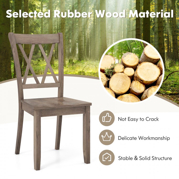 Mid-century wooden dining chair with a high backrest, rubber wood frame, and double X-shaped design for farmhouse style.