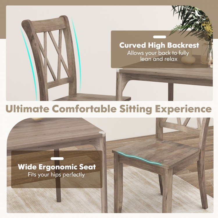 Set of 2 wooden dining chairs with high backrest and ergonomic seat, perfect for farmhouse-style dining rooms.