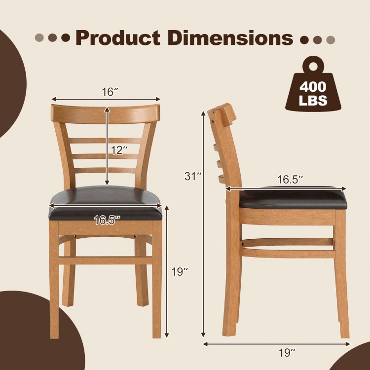 Wooden dining chair with rubber wood legs, brown finish, 400 lbs capacity, ideal for restaurants and cafes.
