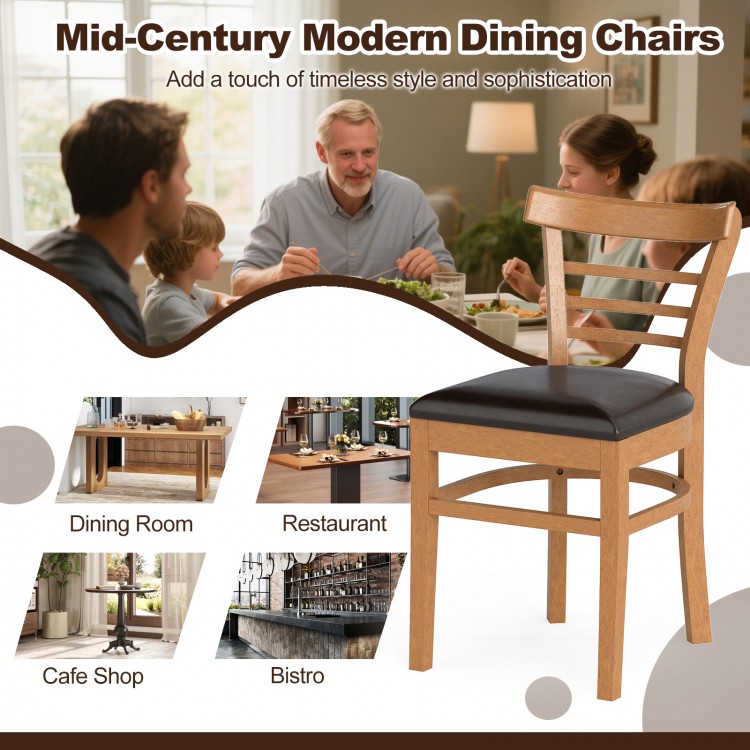 Wooden dining chair with rubber wood legs, brown PU leather seat, ideal for restaurants and cafes, offering comfort and.