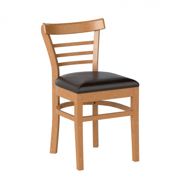 Wooden dining chair with rubber wood legs and PU leather seat, ideal for restaurants and cafes, offering comfort and.