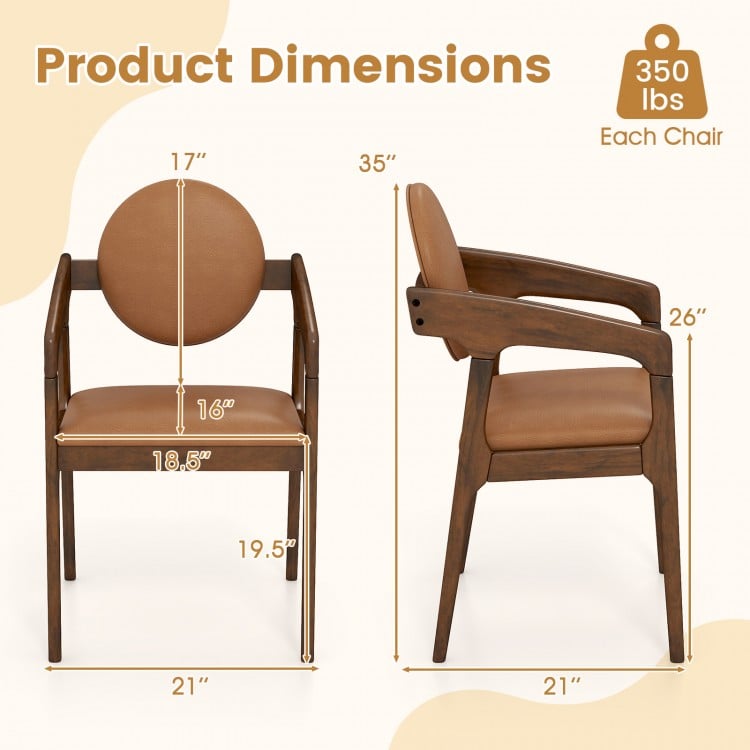 Wooden dining chair dimensions with brown PU leather upholstery, designed for comfort and style in any setting.