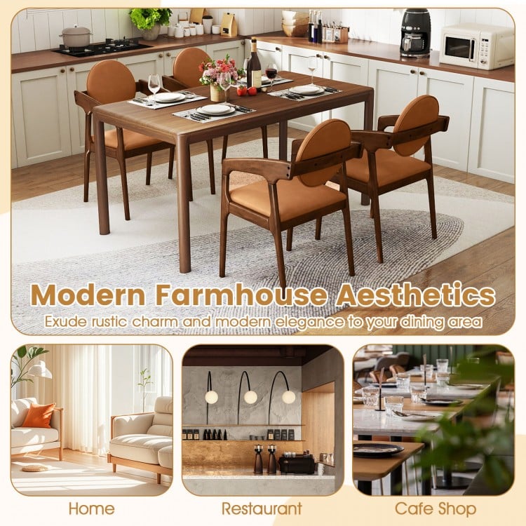 Brown wooden dining chair with PU leather upholstery, featuring a smooth finish and inviting design, ideal for cafes or.