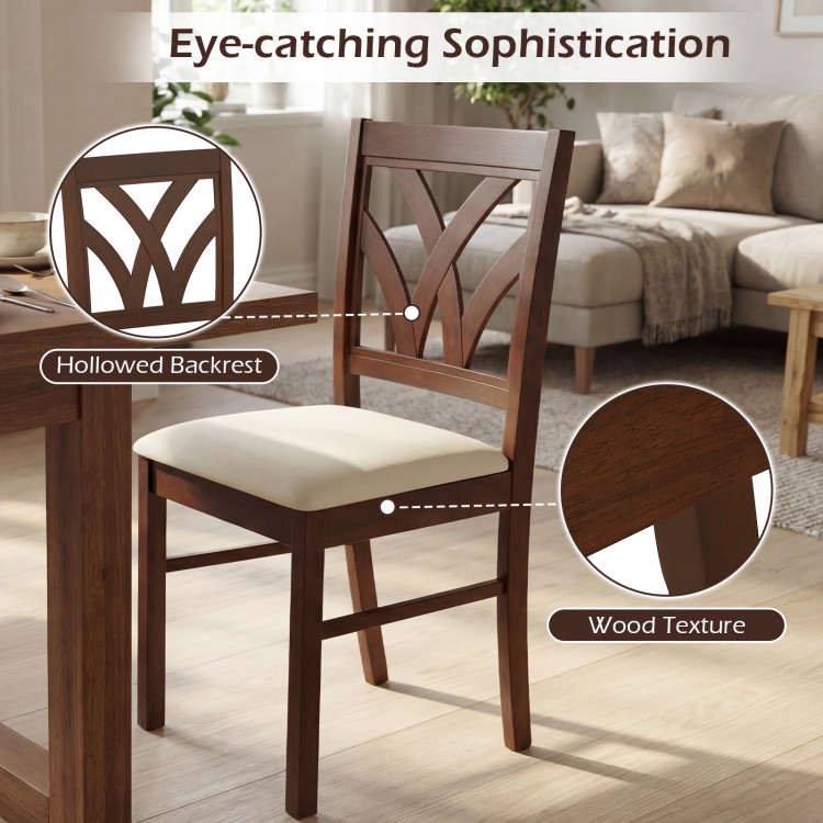 Set of 2 Wooden Dining Chairs Upholstered with Hollowed Backrest and Soft Padded Seat - Gallery View 8 of 9